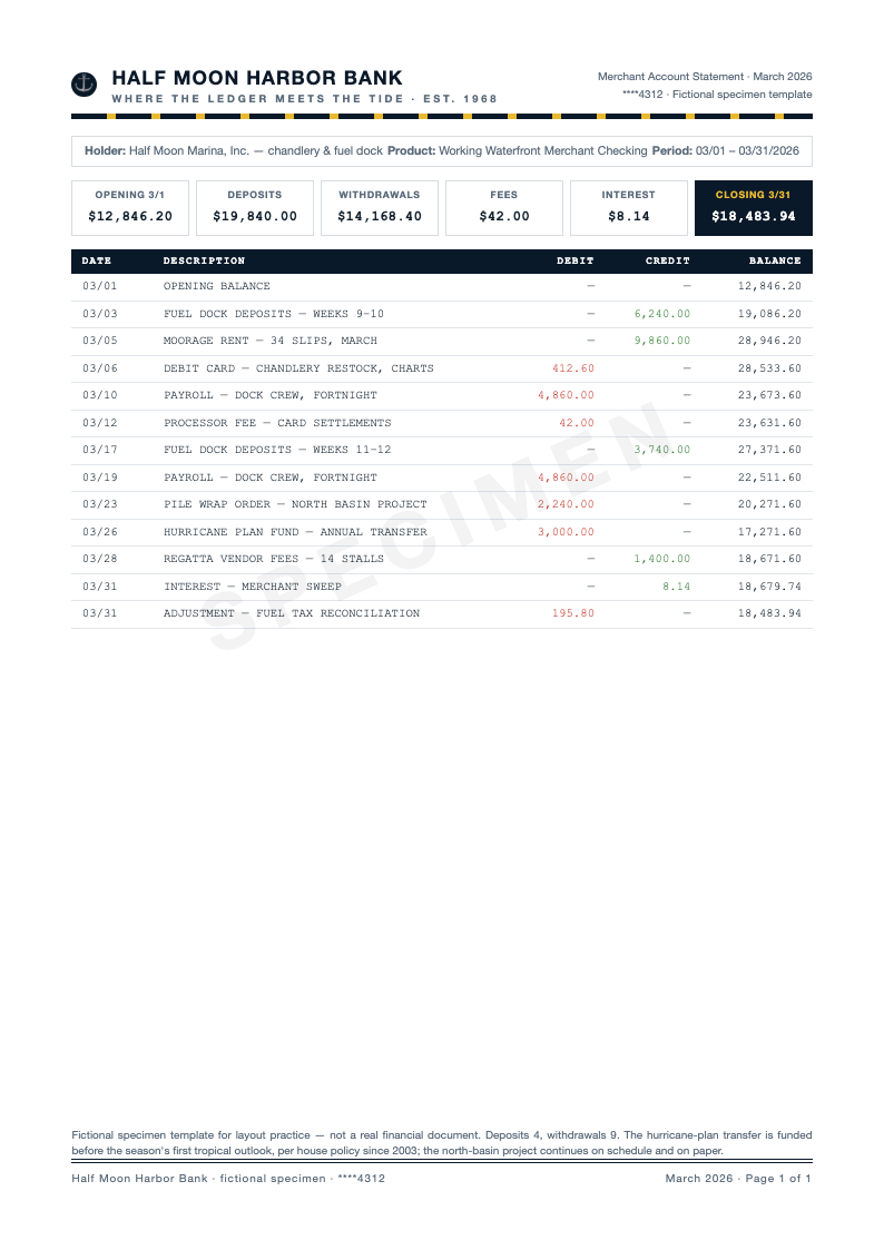 Nautical Bank Statement